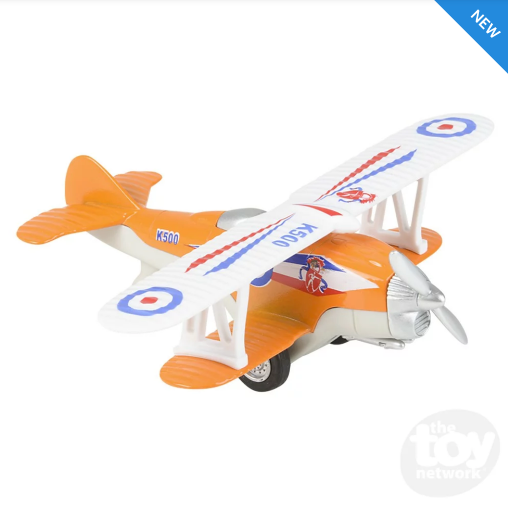 5.25" Die-Cast Pull Back Classic Biplane
