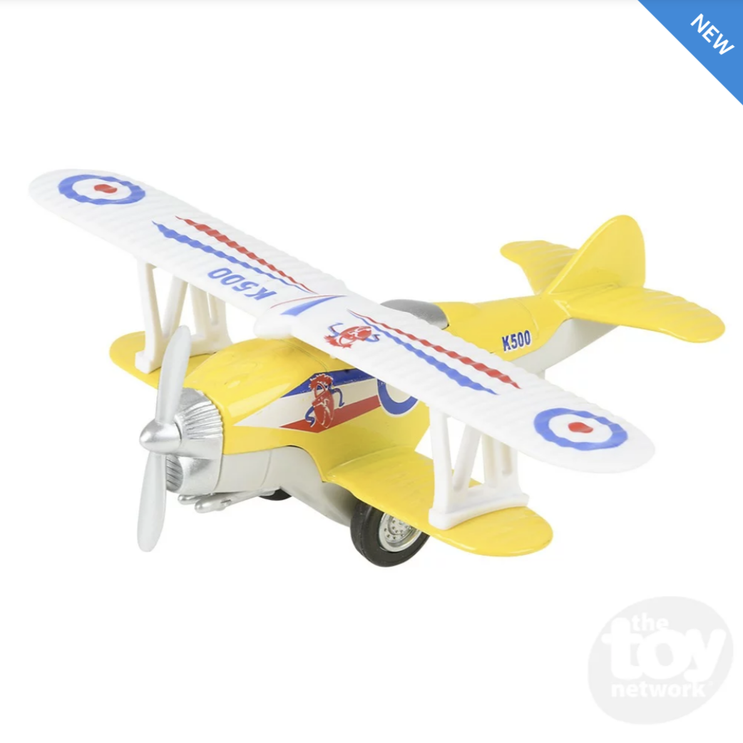 5.25" Die-Cast Pull Back Classic Biplane