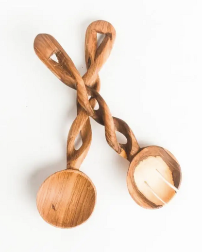 Olive Wood Spiral Salad Servers