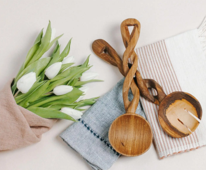 Olive Wood Spiral Salad Servers