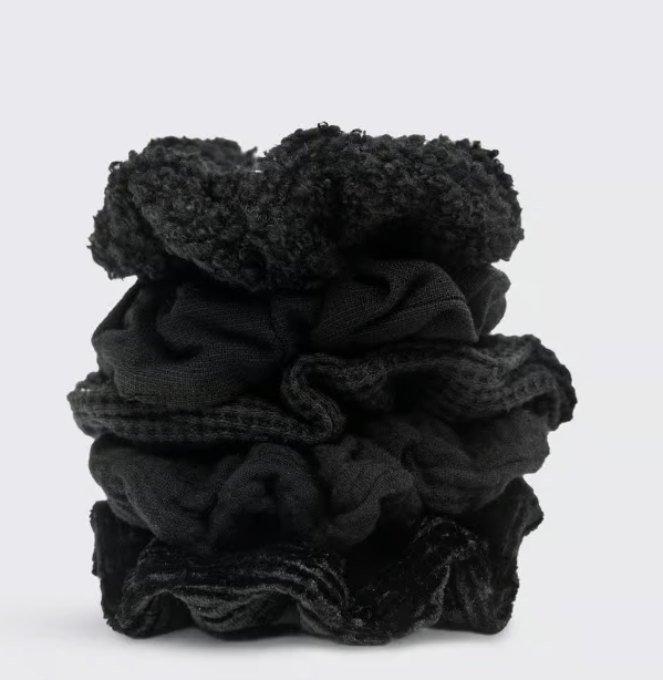 Assorted Textured Scrunchies 5pc in Black/Sand