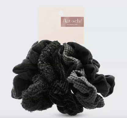 Assorted Textured Scrunchies 5pc in Black/Sand