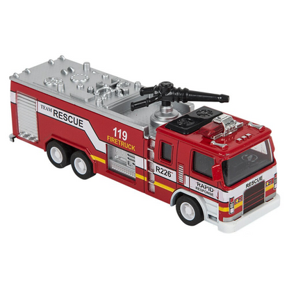 7" Die-Cast Pull Back Light/Sound Fire Engine 1:32 Scale