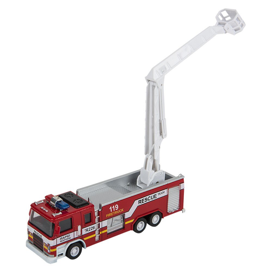 7" Die-Cast Pull Back Light/Sound Fire Engine 1:32 Scale