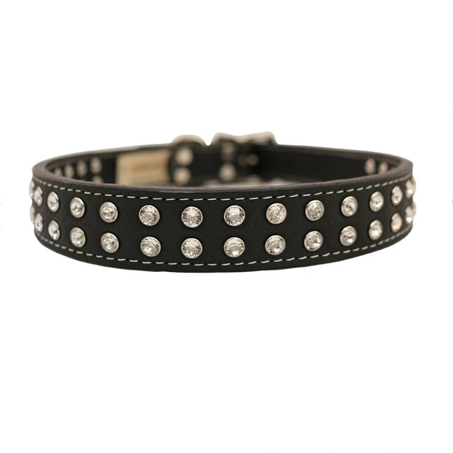 Dog Bar Tuscan Leather with Riveted Crystals Dog Collar