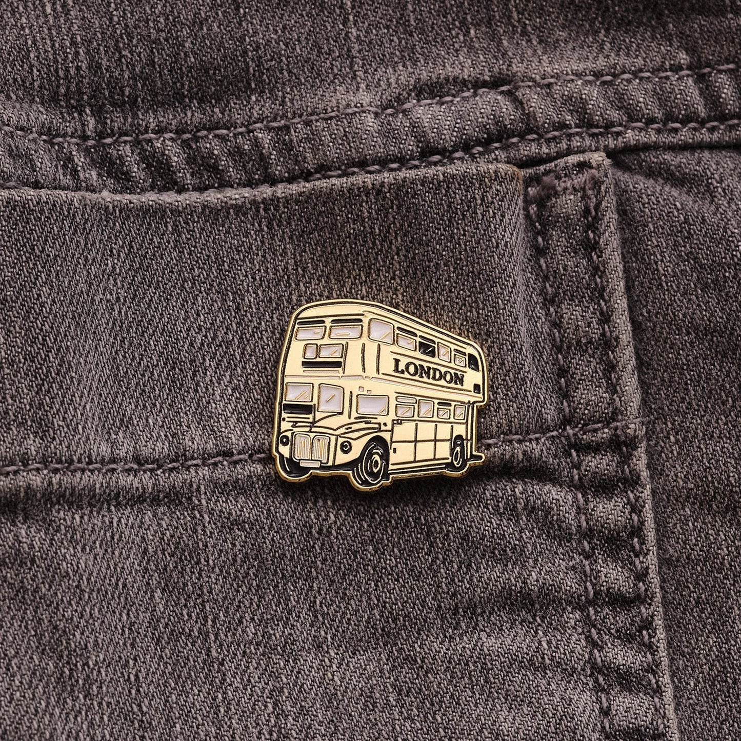 Victoria Eggs Gold Bus Pin Badge