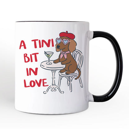 A Tini Bit In Love Dachshund Valentine Personalized Mug, Funny Galentine Gift with Custom Name