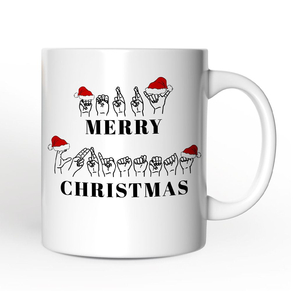 ASL Sign Language Merry Christmas Mug, Personalized Gift for Teacher