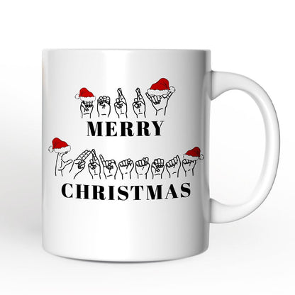 ASL Sign Language Merry Christmas Mug, Personalized Gift for Teacher