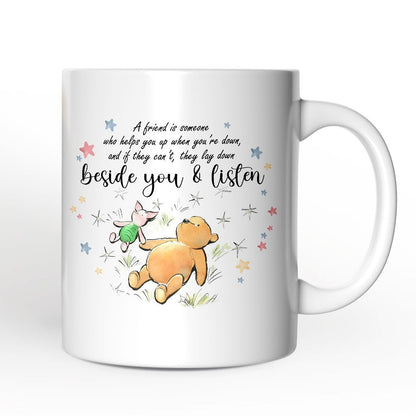 A Friend Lifts You Up or Stays Beside You Winnie-the-Pooh Personalized Mug, 1926 A.A. Milne Inspiring Gift with Custom Name