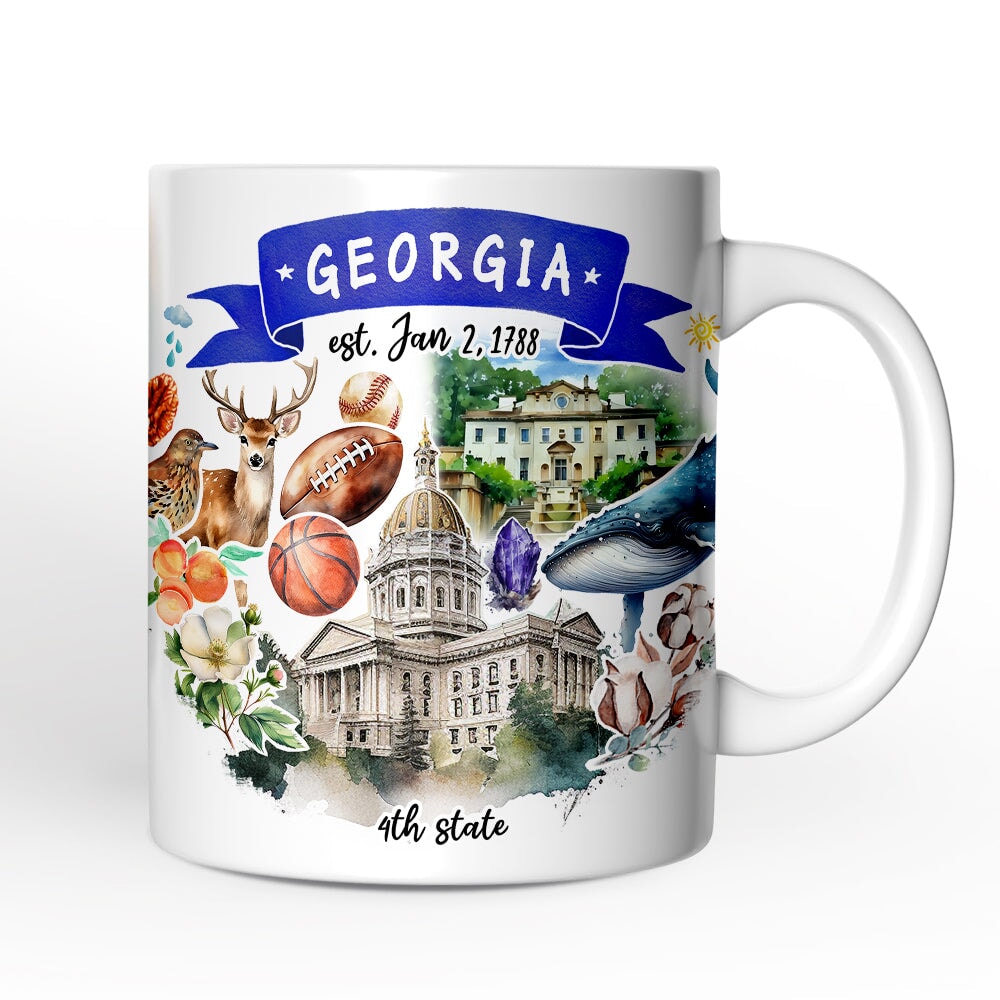 Artistic Georgia State Themes and Landmarks Personalized Mug With Custom Name