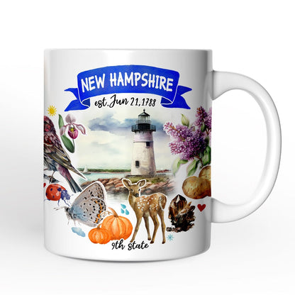 Artistic New Hampshire State Themes and Landmarks Personalized Mug With Custom Name