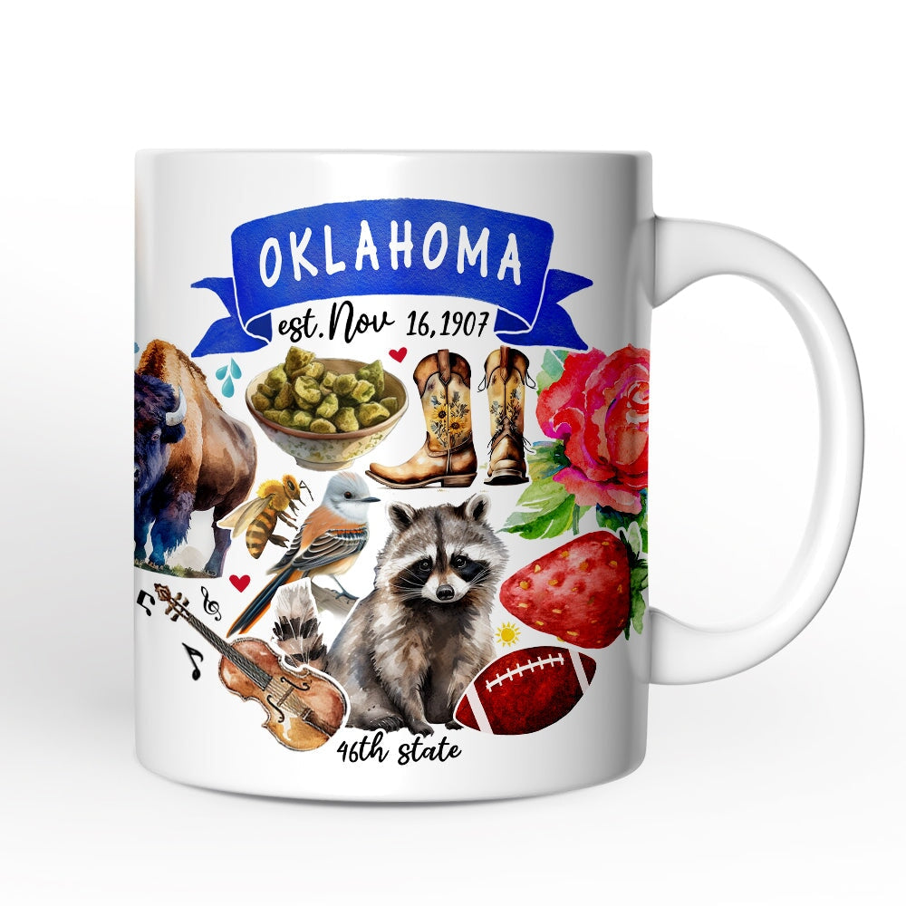 Artistic Oklahoma State Themes and Landmarks Personalized Mug With Custom Name