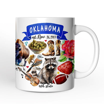 Artistic Oklahoma State Themes and Landmarks Personalized Mug With Custom Name