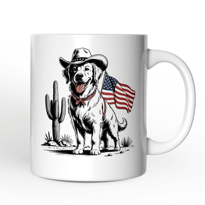 American Cowboy Dog Personalized Mug, Western 4th of July Gift with Custom Name