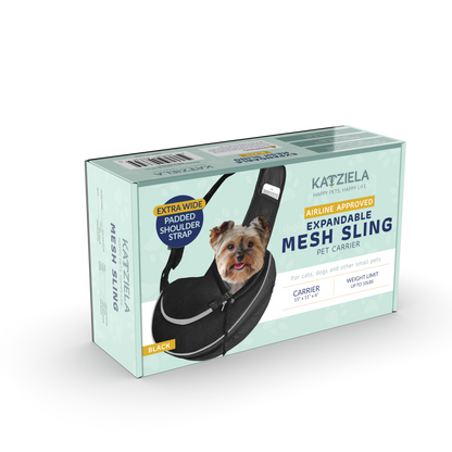 Katziela - Pet Carrier Expandable Sling For Small Dogs And Cats Black