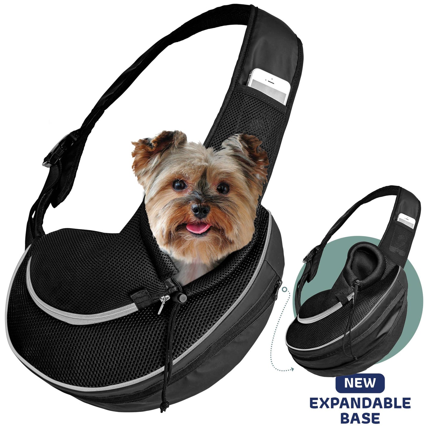 Pet Expandable Sling - Black: Green