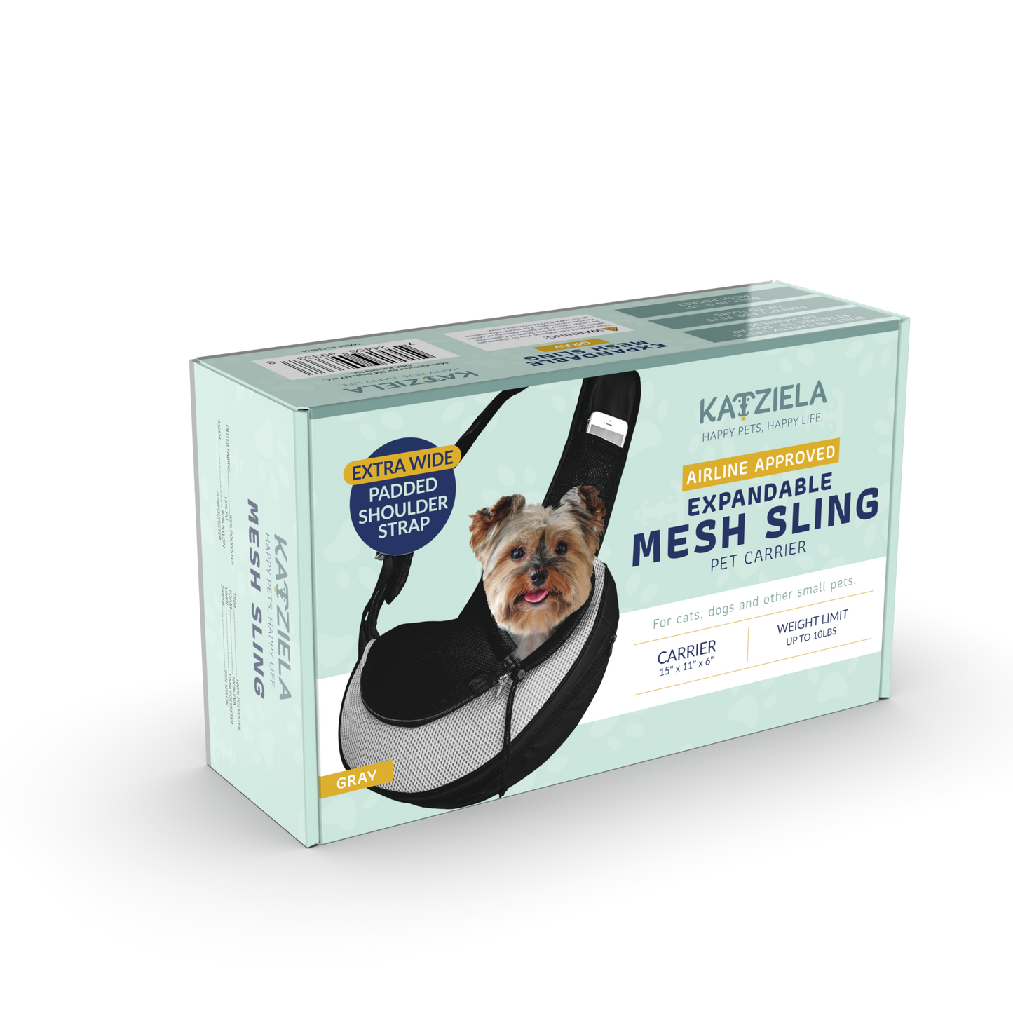 Katziela - Pet Carrier Expandable Sling For Small Dogs And Cats Black