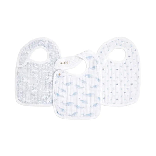 aden + anais Organic Cotton Muslin Snap Bibs - 3 Pack - Oceanic