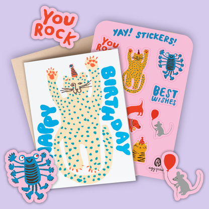 Card & Sticker Sheet Set - Party Cheetah Bday