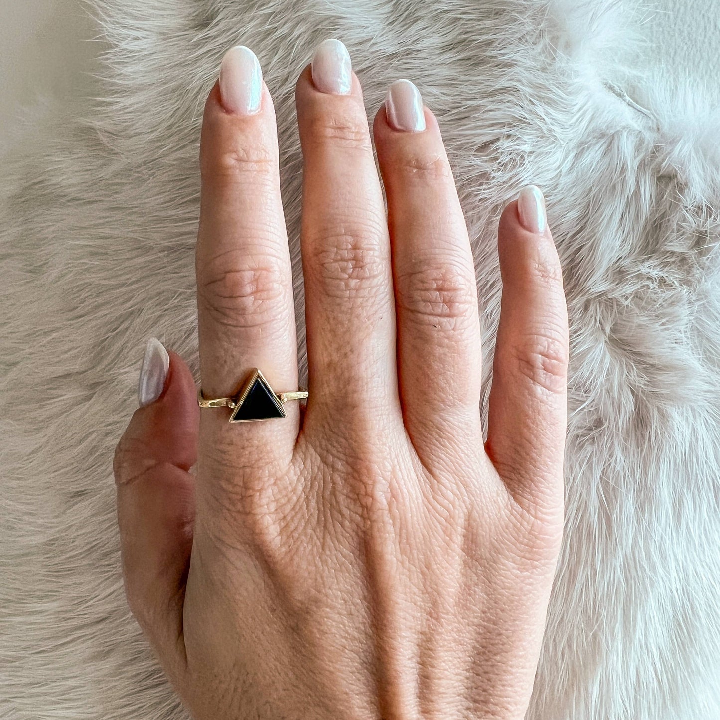 Brass Ring with Triangle Onyx Stone
