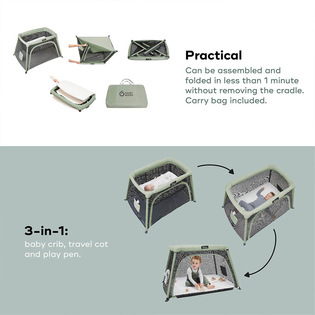 Babymoov Travel Cot 3 in 1 Moov & Comfy - Sage