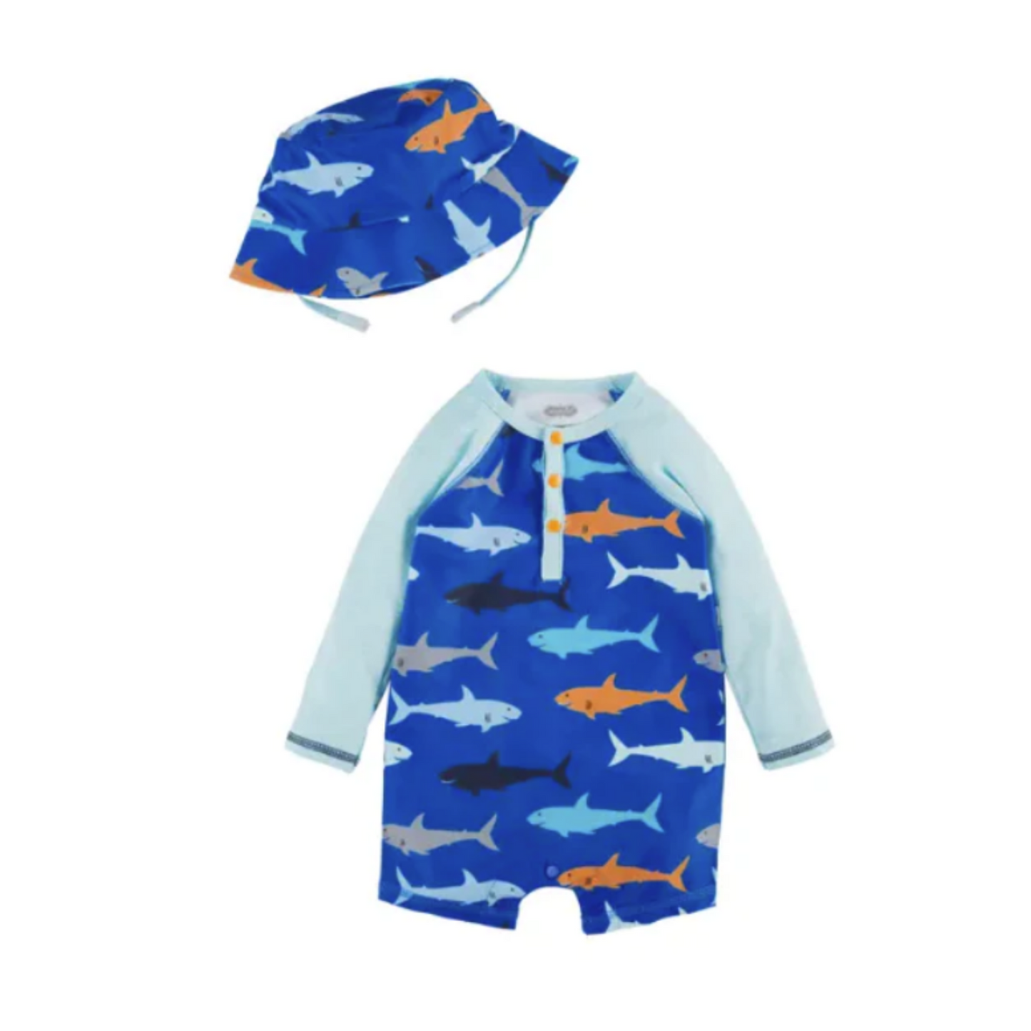 SHARK RASH GUARD AND HAT SET