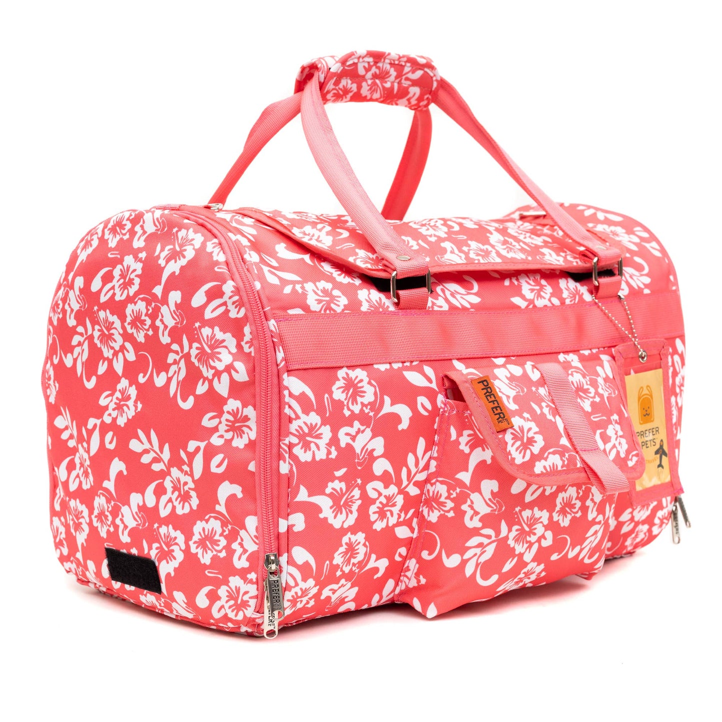 Prefer Pets Travel Gear - Hideaway Duffel - Pink Coral Hibiscus