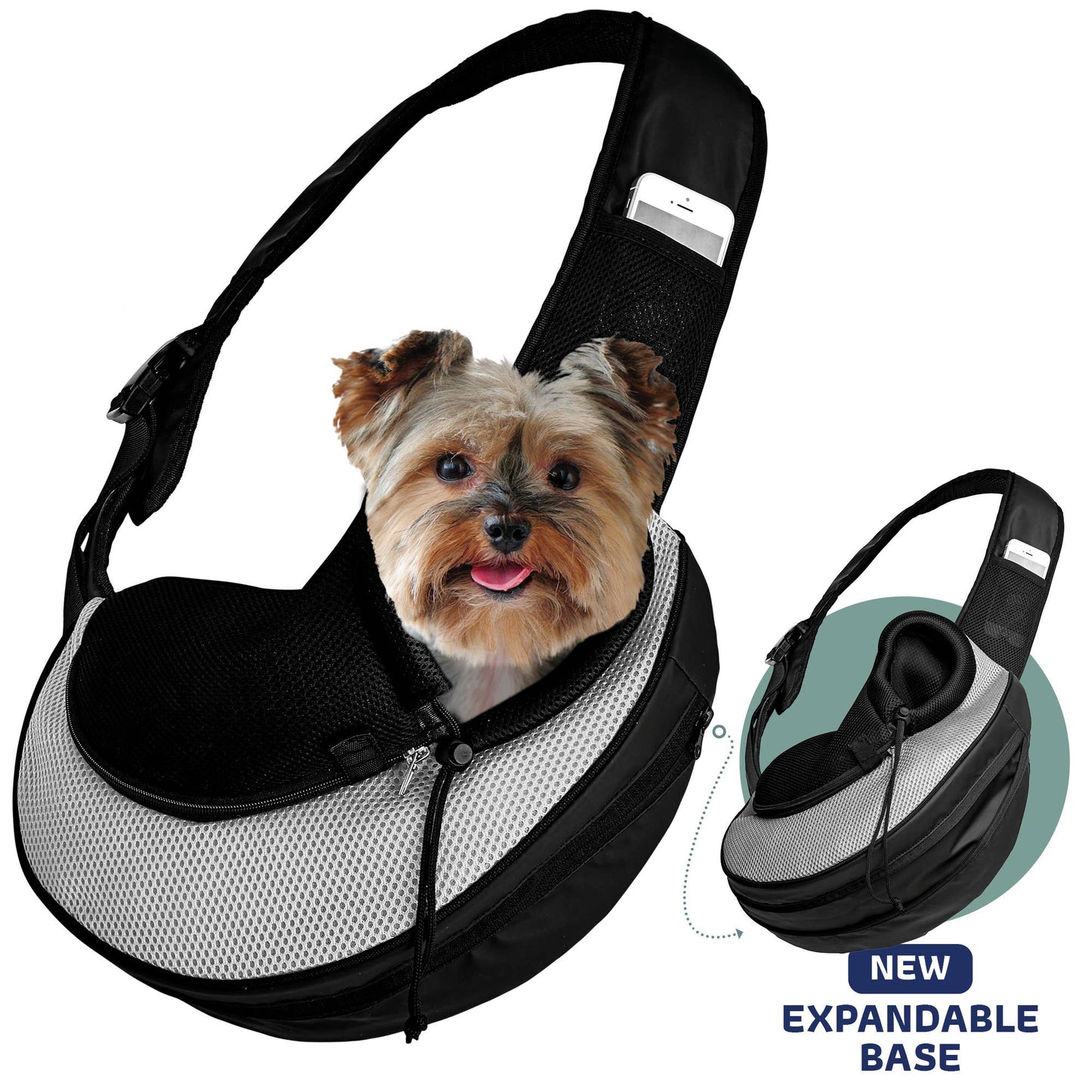 Pet Expandable Sling - Black: Green