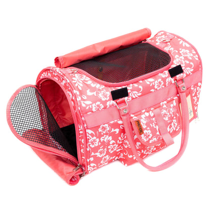 Prefer Pets Travel Gear - Hideaway Duffel - Pink Coral Hibiscus