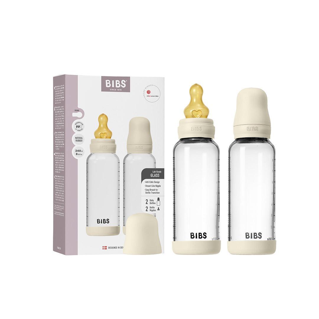 BIBS 2 Pack Medium Flow Glass Baby Bottle Round Latex - 240ml - Ivory