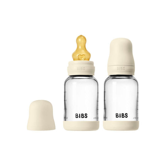 BIBS 2 Pack Slow Flow Glass Baby Bottle Round Latex - 120ml - Ivory