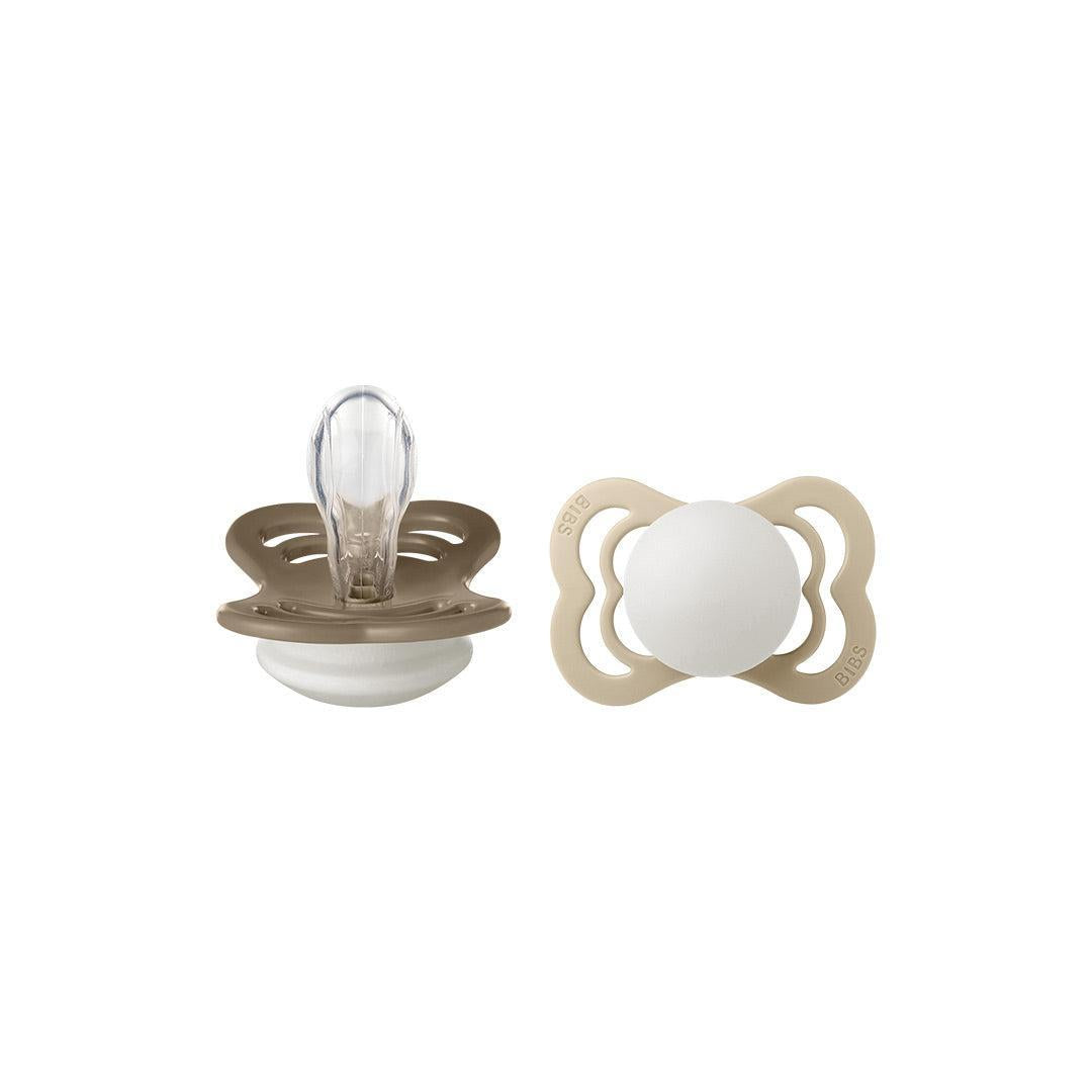 BIBS Pacifier Supreme 2 Pack Silicone - Vanilla Glow / Dark Oak Glow
