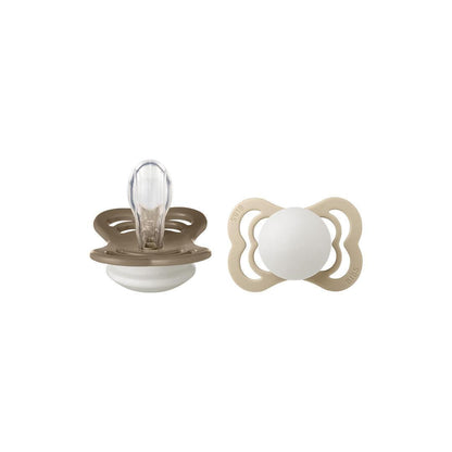 BIBS Pacifier Supreme 2 Pack Silicone - Vanilla Glow / Dark Oak Glow