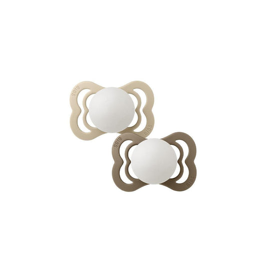 BIBS Pacifier Supreme 2 Pack Silicone - Vanilla Glow / Dark Oak Glow