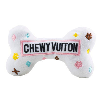 Haute Diggity Dog - White Chewy Vuiton Bones Squeaker Dog Toy: Large
