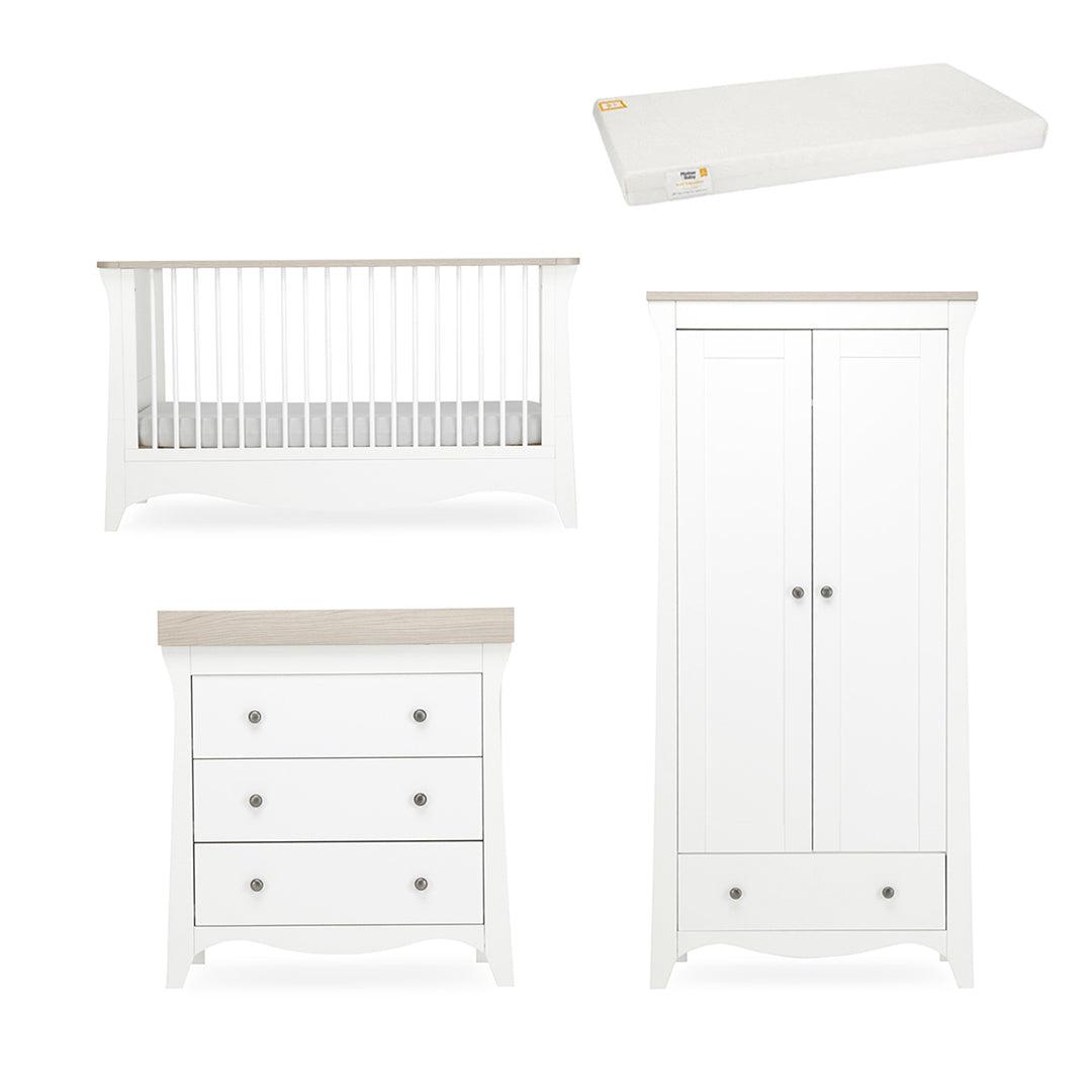 CuddleCo Clara 3 Piece Set 3-Drawer Dresser Cot Bed + Wardrobe - White/Ash