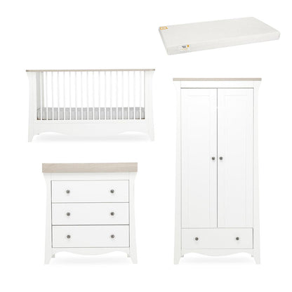 CuddleCo Clara 3 Piece Set 3-Drawer Dresser Cot Bed + Wardrobe - White/Ash
