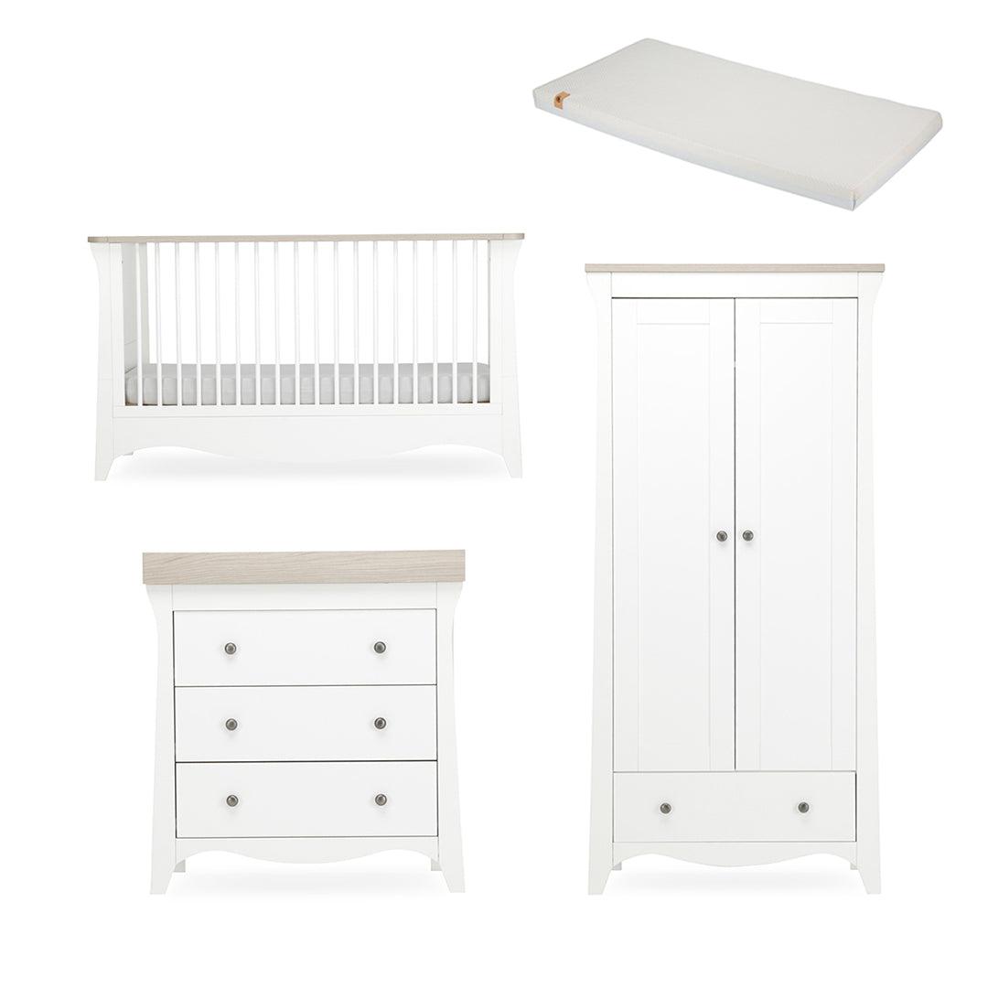 CuddleCo Clara 3 Piece Set 3-Drawer Dresser Cot Bed + Wardrobe - White/Ash