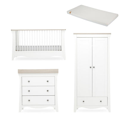 CuddleCo Clara 3 Piece Set 3-Drawer Dresser Cot Bed + Wardrobe - White/Ash