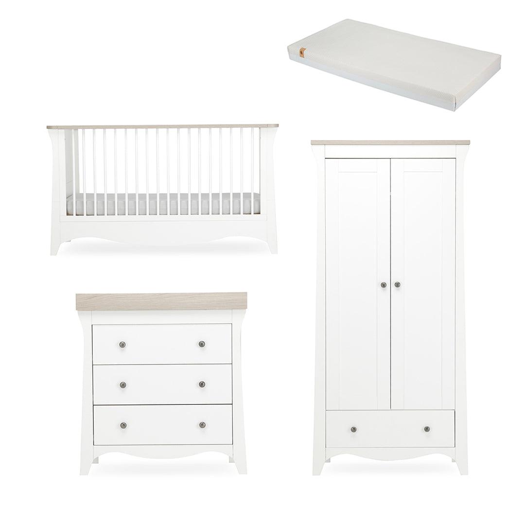 CuddleCo Clara 3 Piece Set 3-Drawer Dresser Cot Bed + Wardrobe - White/Ash
