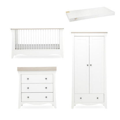 CuddleCo Clara 3 Piece Set 3-Drawer Dresser Cot Bed + Wardrobe - White/Ash
