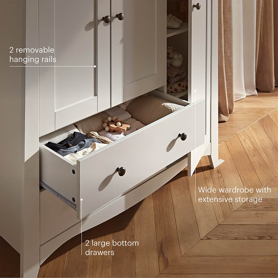 CuddleCo Clara Triple Wardrobe 2 Draw - White/Ash
