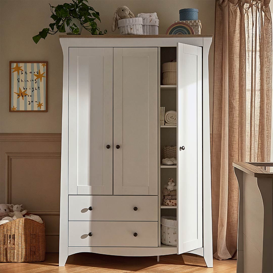 CuddleCo Clara Triple Wardrobe 2 Draw - White/Ash