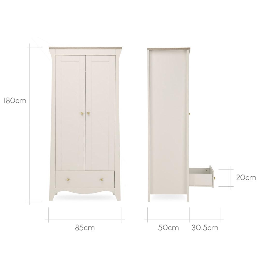 CuddleCo Clara 3 Piece Set Drawer Dresser Cot Bed + Wardrobe - Cashmere
