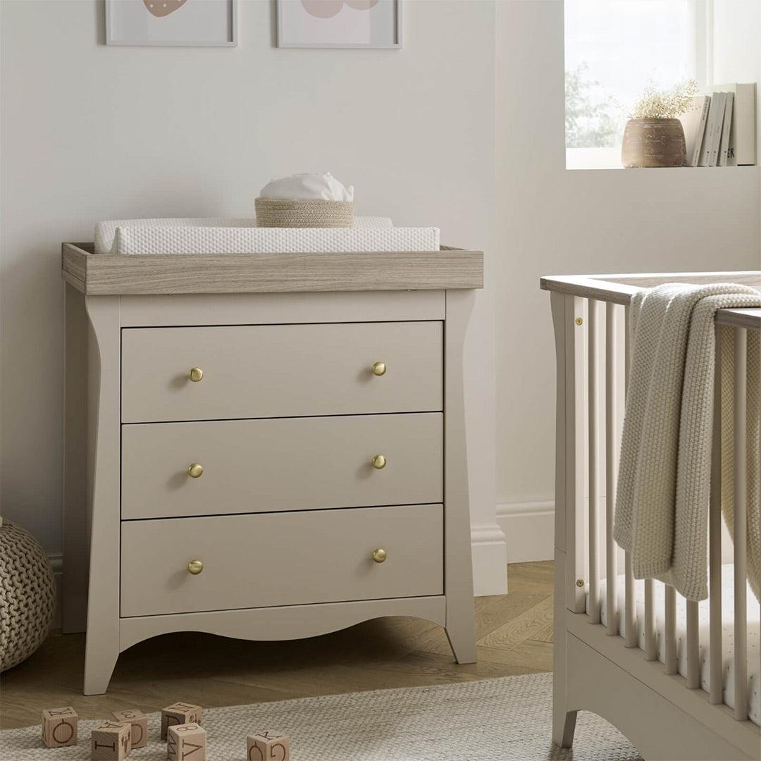 CuddleCo Clara 3 Piece Set Drawer Dresser Cot Bed + Wardrobe - Cashmere