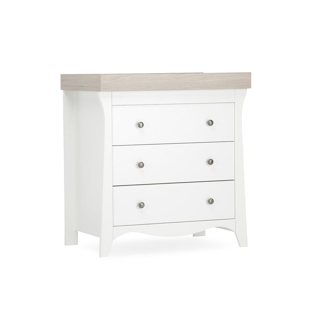 CuddleCo Clara 3 Piece Set 3-Drawer Dresser Cot Bed + Wardrobe - White/Ash