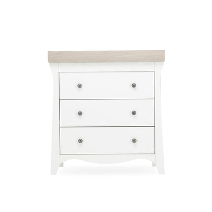 CuddleCo Clara 3 Piece Set 3-Drawer Dresser Cot Bed + Wardrobe - White/Ash