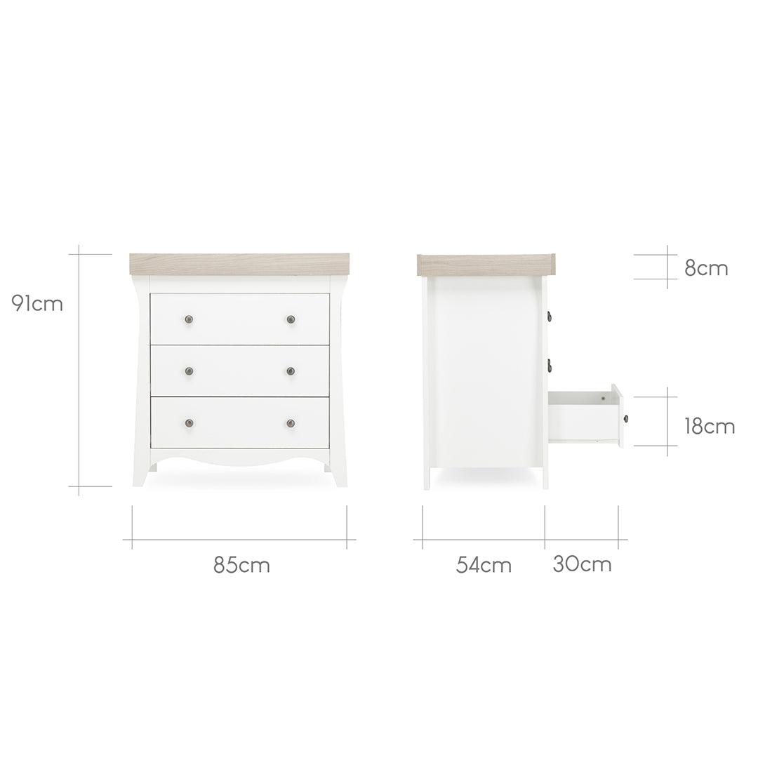 CuddleCo Clara 3 Piece Set 3-Drawer Dresser Cot Bed + Wardrobe - White/Ash
