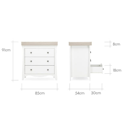CuddleCo Clara 3 Piece Set 3-Drawer Dresser Cot Bed + Wardrobe - White/Ash